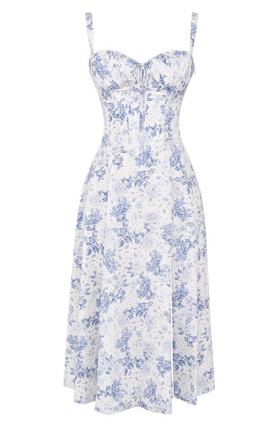 Gebloemde maxi-jurk met taillevorming