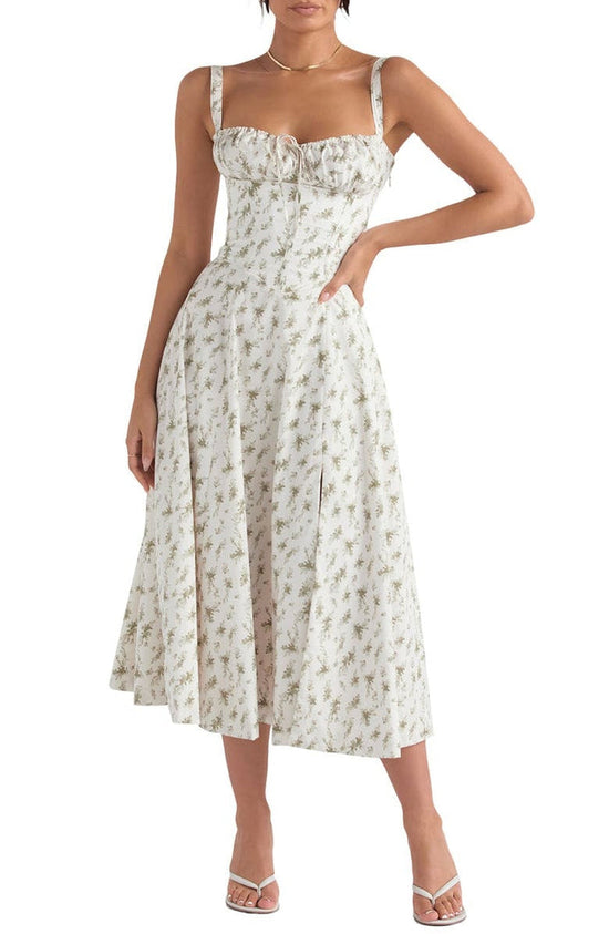 Gebloemde maxi-jurk met taillevorming