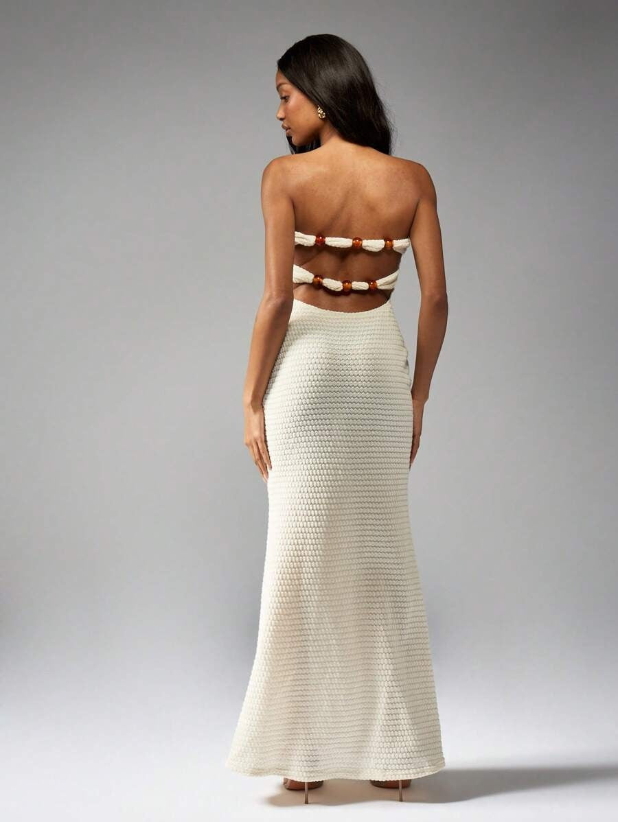 Gehaakte Maxi Jurk met Kralen en Cut-Out