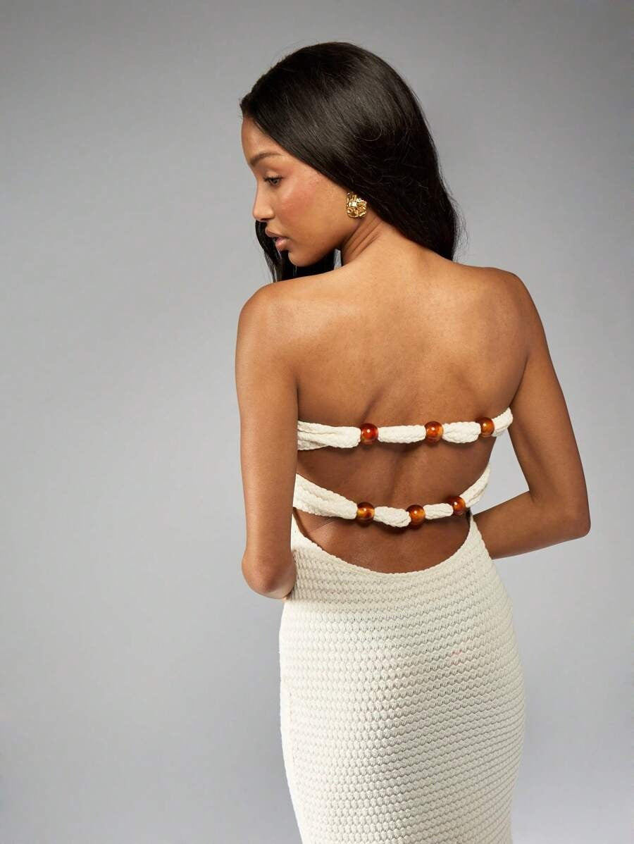 Gehaakte Maxi Jurk met Kralen en Cut-Out
