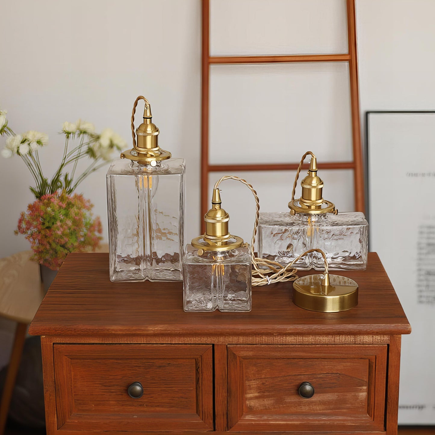 Gervasio Glazen Hanglamp Met Gouden Snoer - Chic