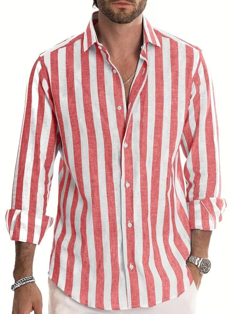 Gestreept Linnen Herenshirt Lange Mouwen Byron