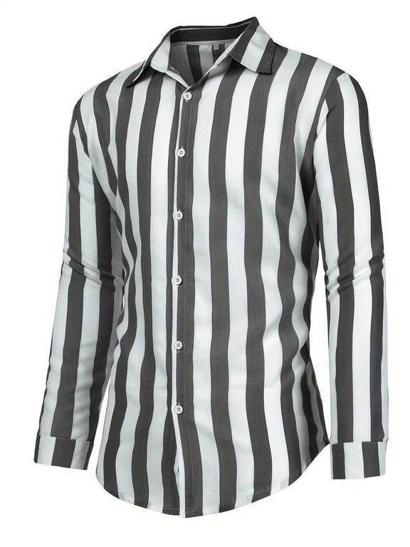 Gestreept Linnen Herenshirt Lange Mouwen Byron