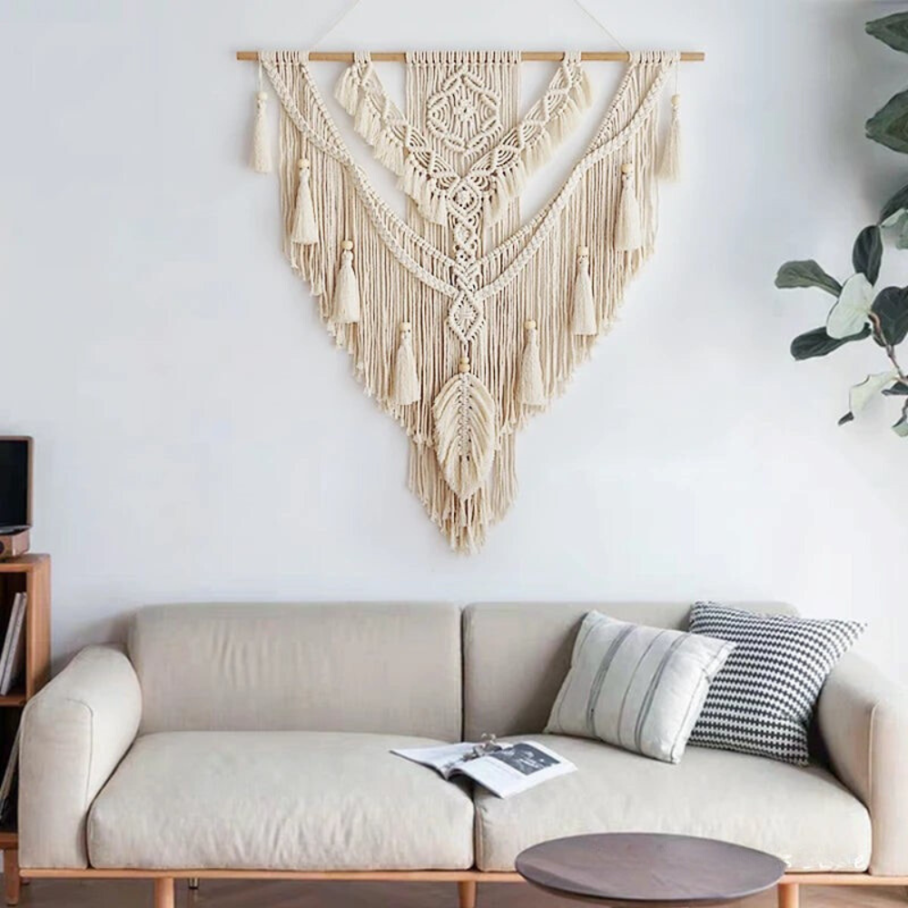 Handgemaakte Macramé Wanddecoratie met Kwastjes