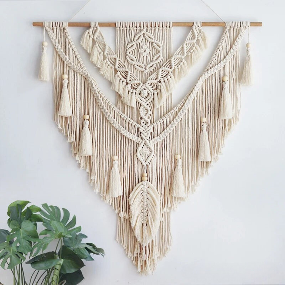 Handgemaakte Macramé Wanddecoratie met Kwastjes