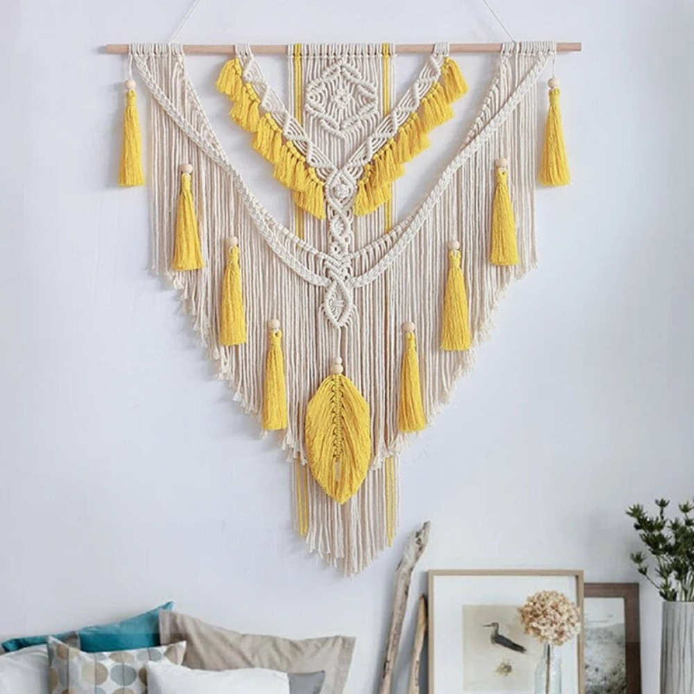 Handgemaakte Macramé Wanddecoratie met Kwastjes