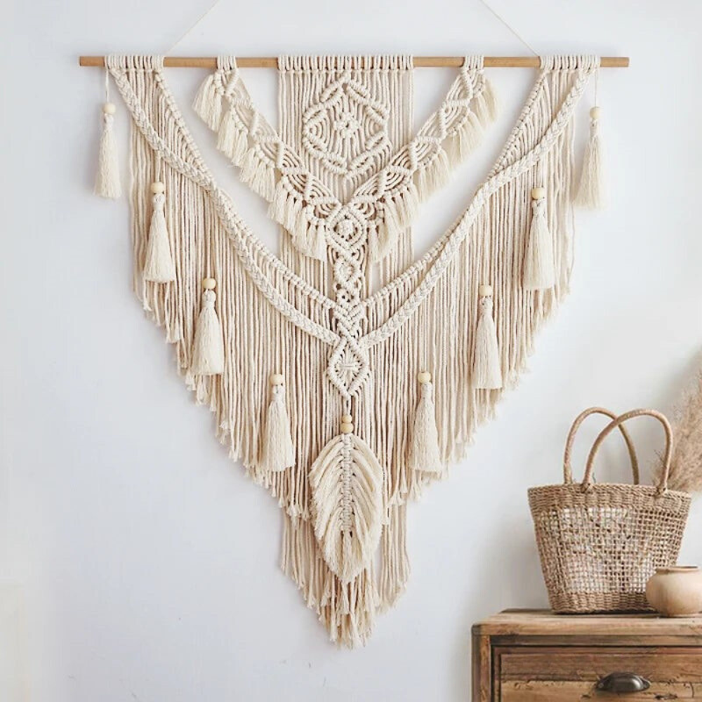 Handgemaakte Macramé Wanddecoratie met Kwastjes