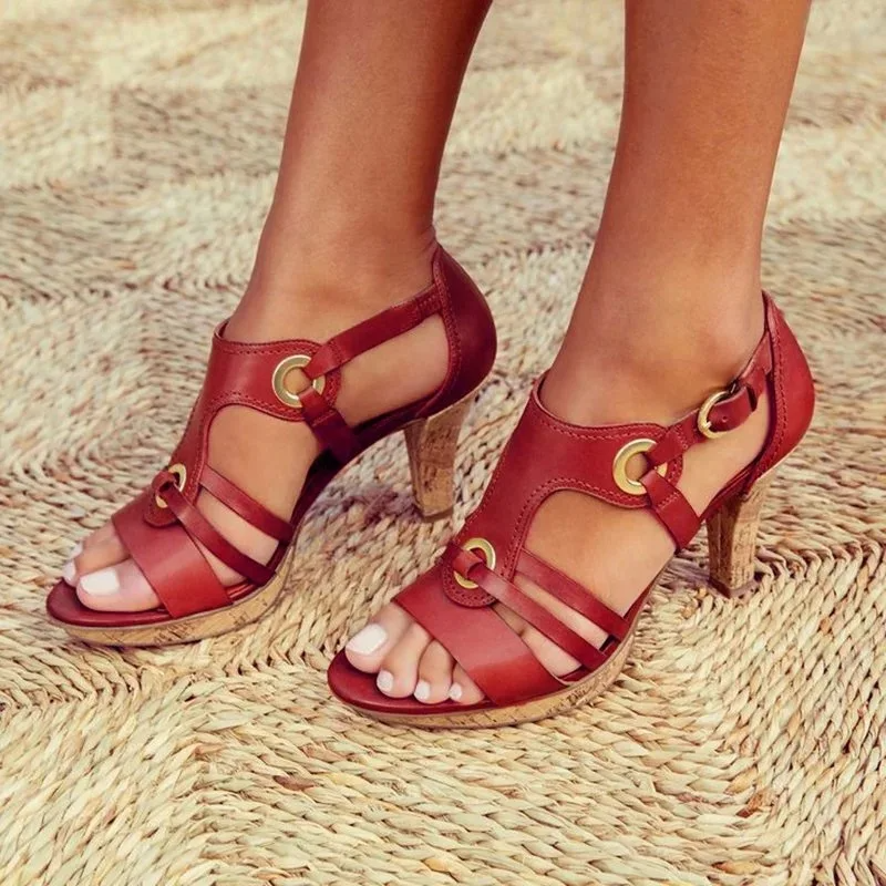 Handgeweven Leren Dames Sandalen met Hak
