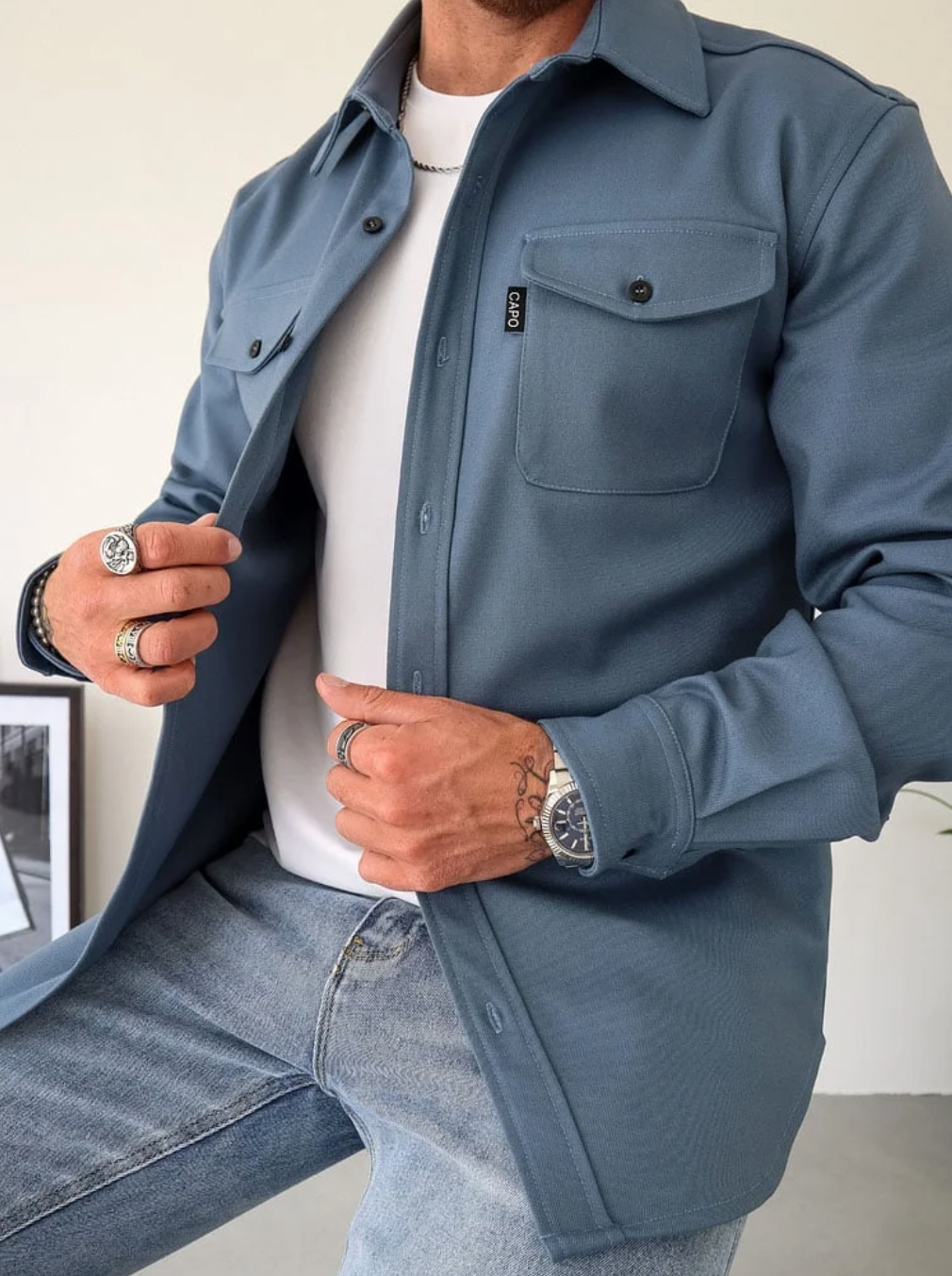 Heren Longsleeve Overhemd met Borstzakken