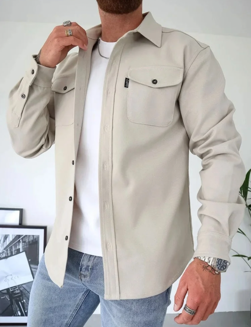 Heren Longsleeve Overhemd met Borstzakken
