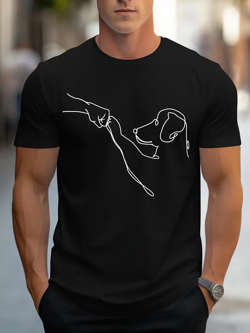 Heren T-shirt met Hond en Vuist Print