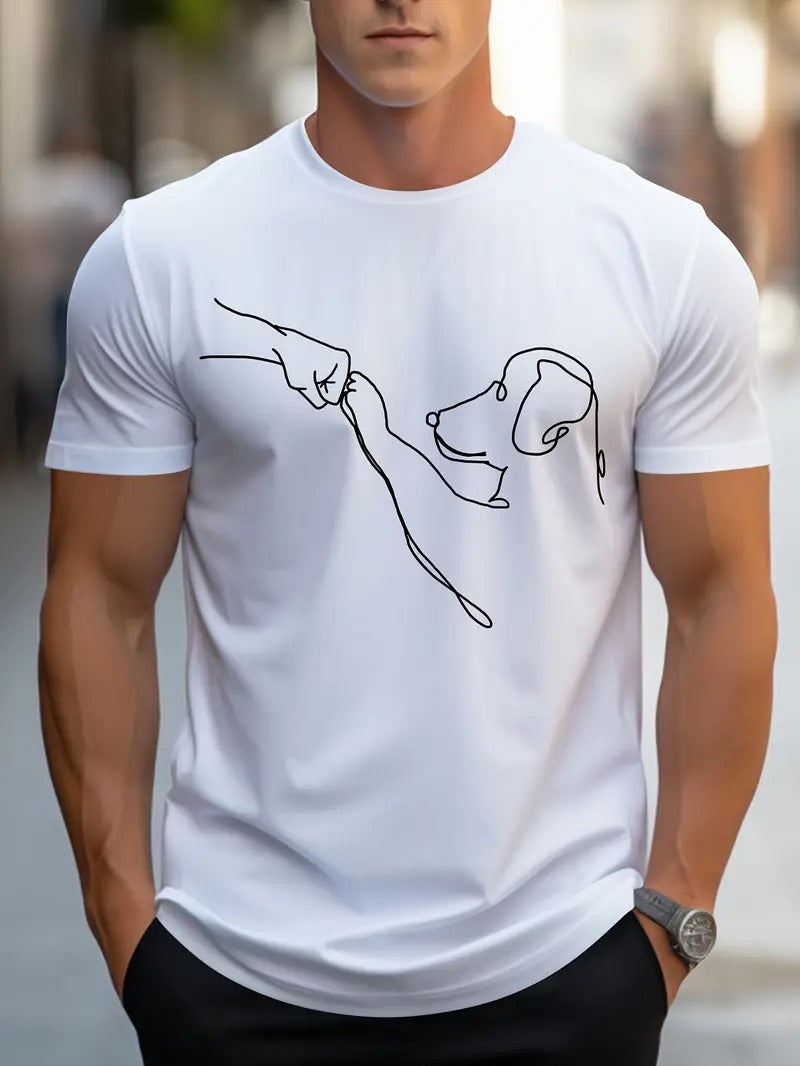 Heren T-shirt met Hond en Vuist Print