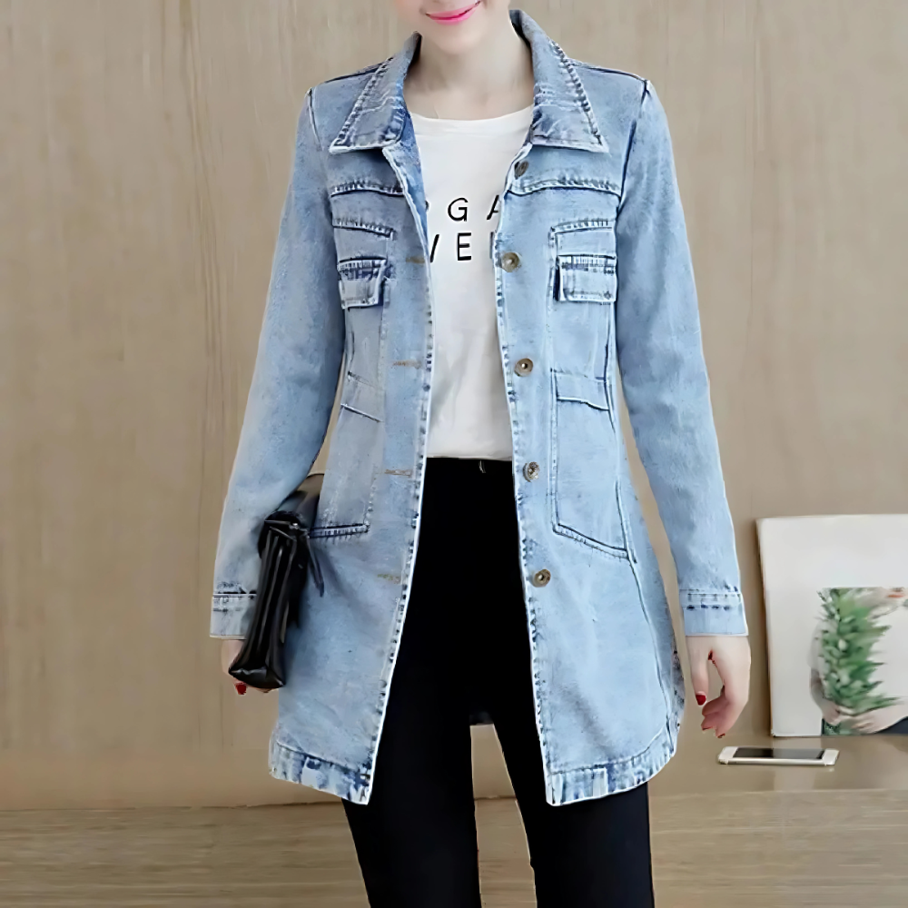 Lange Denimjas met Borduurdetails voor Vrouwen