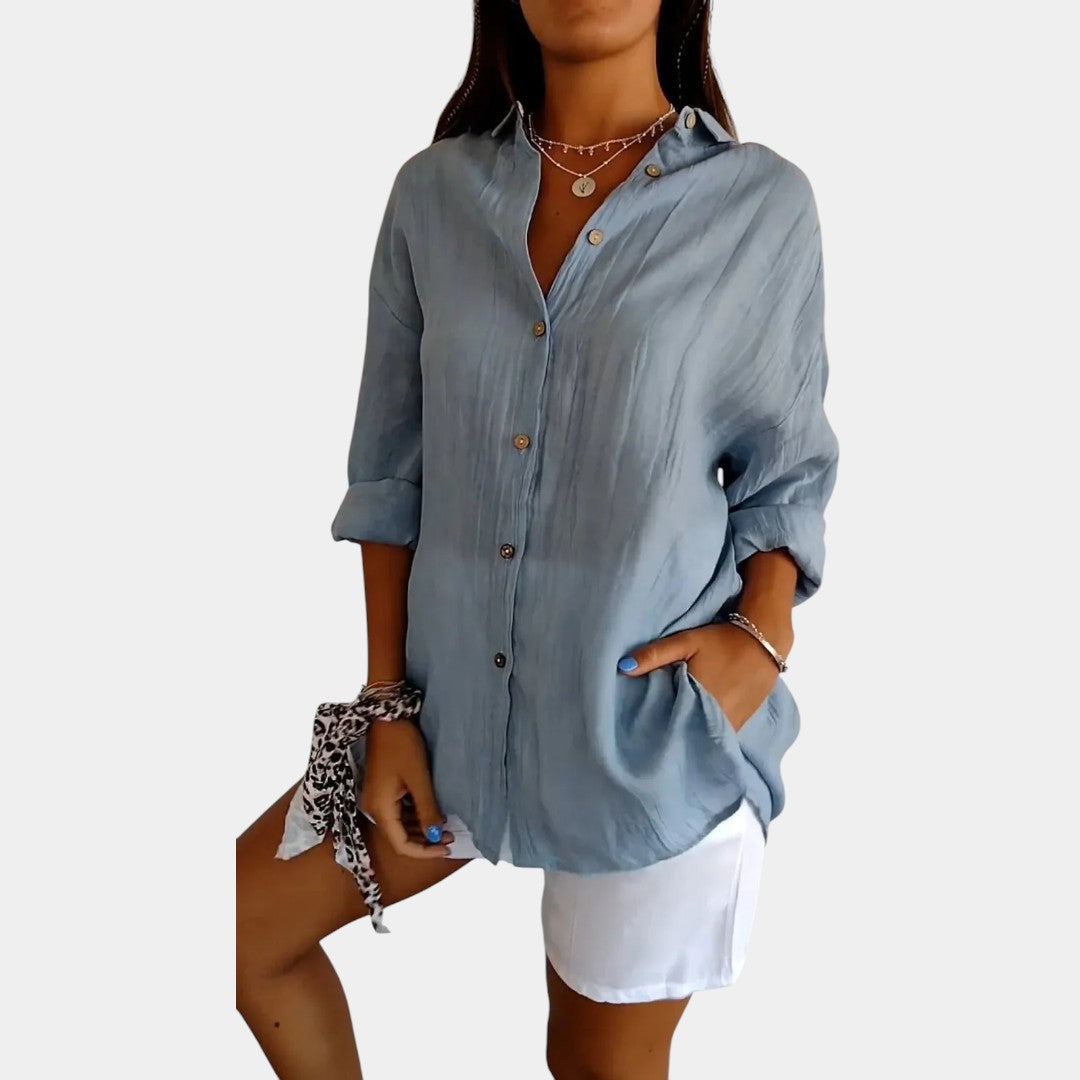 Luchtige Katoen-Linnen Damesblouse Comfort Fit