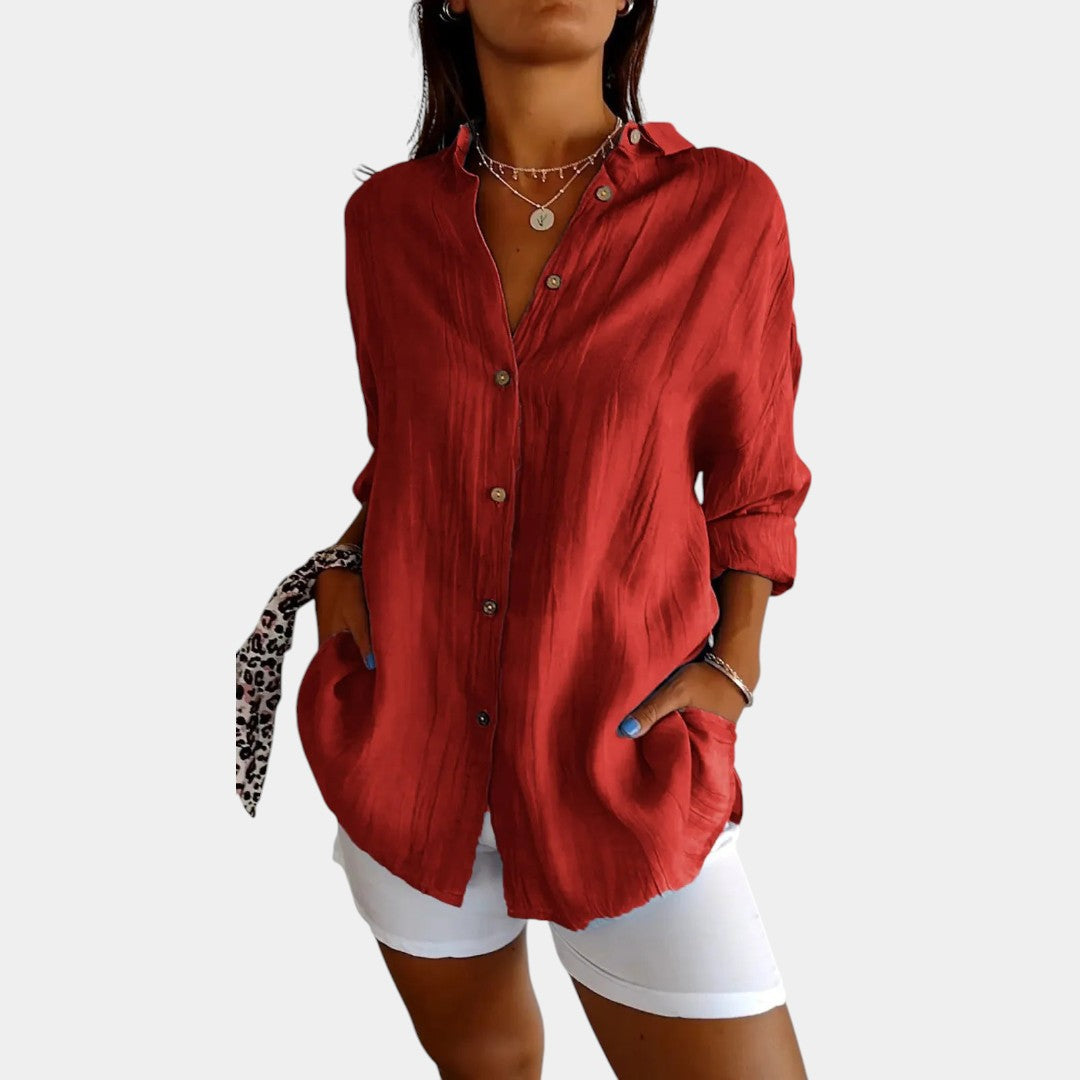 Luchtige Katoen-Linnen Damesblouse Comfort Fit