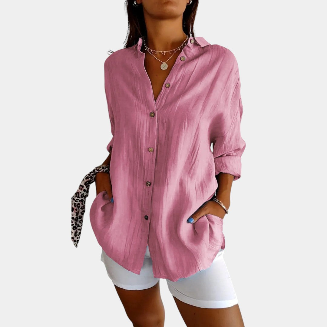 Luchtige Katoen-Linnen Damesblouse Comfort Fit