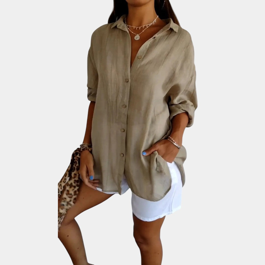 Luchtige Katoen-Linnen Damesblouse Comfort Fit