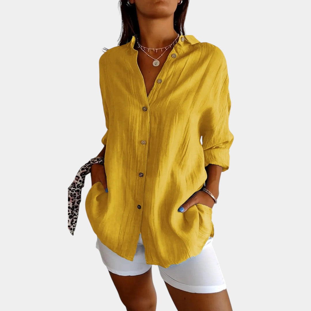 Luchtige Katoen-Linnen Damesblouse Comfort Fit