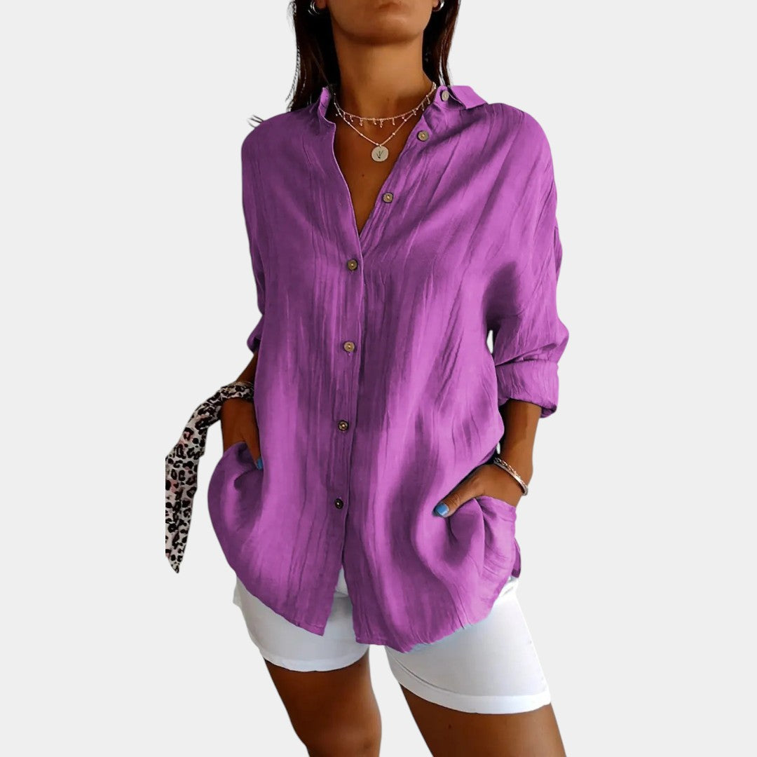 Luchtige Katoen-Linnen Damesblouse Comfort Fit