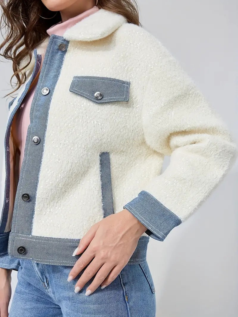 Marry Dames Denim Jas Patchwork Stijl