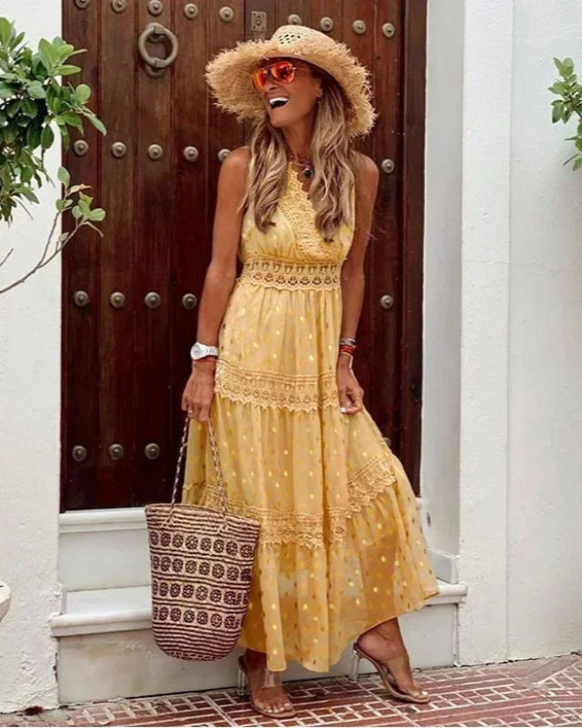 Maxi Jurk met Print en V-Hals