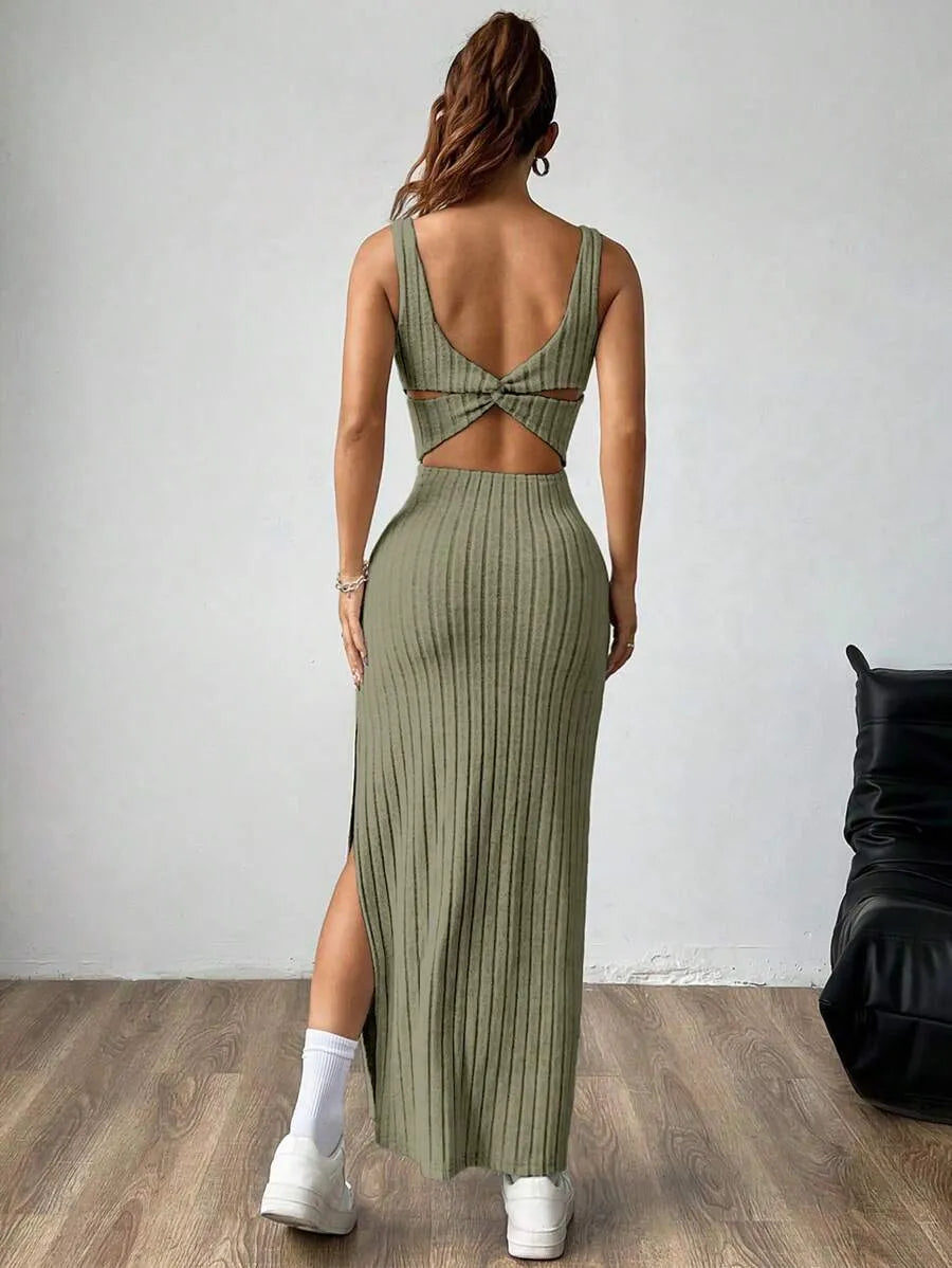 Maxi Jurk met Vierkante Hals en Split