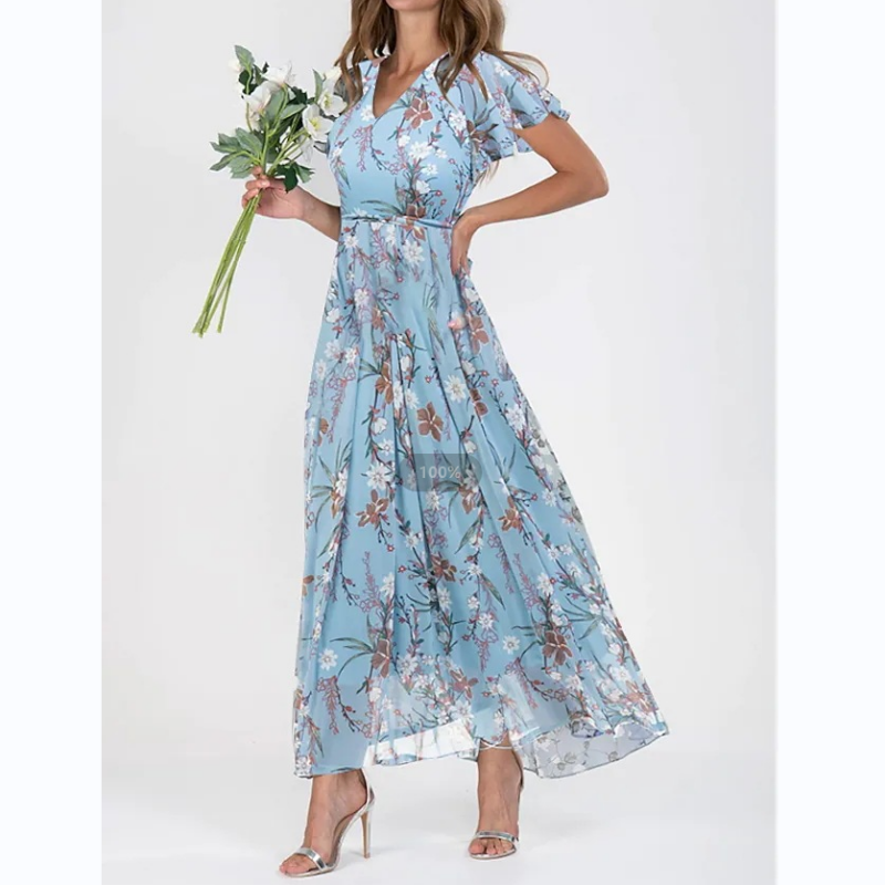 Maxi-jurk met Vlindermouwen en Bloemenprint