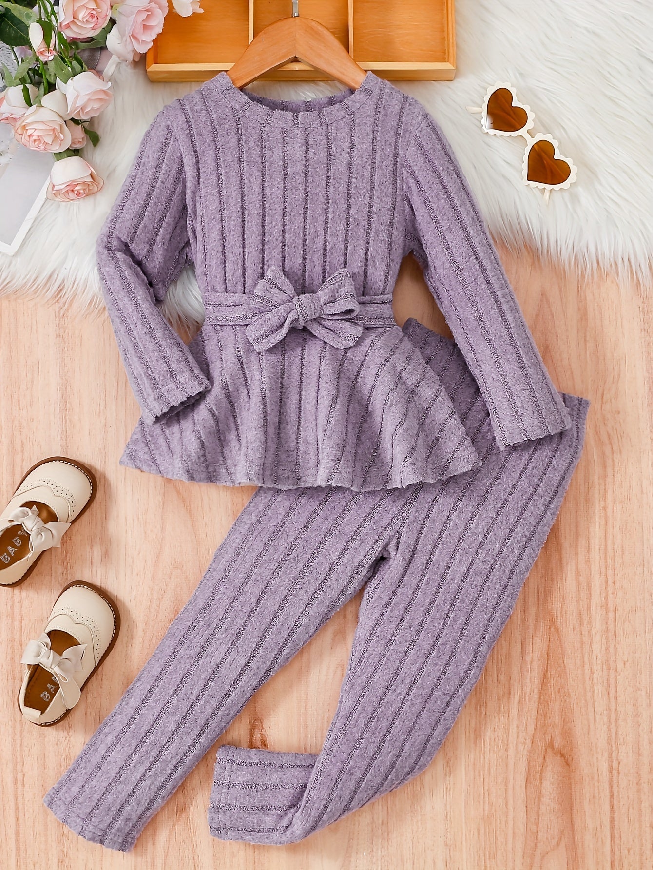 Meisjes 2-delige outfit met strik en broek