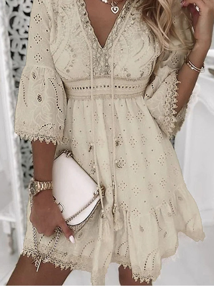 Naiara Boho Zomerjurk met Borduursel