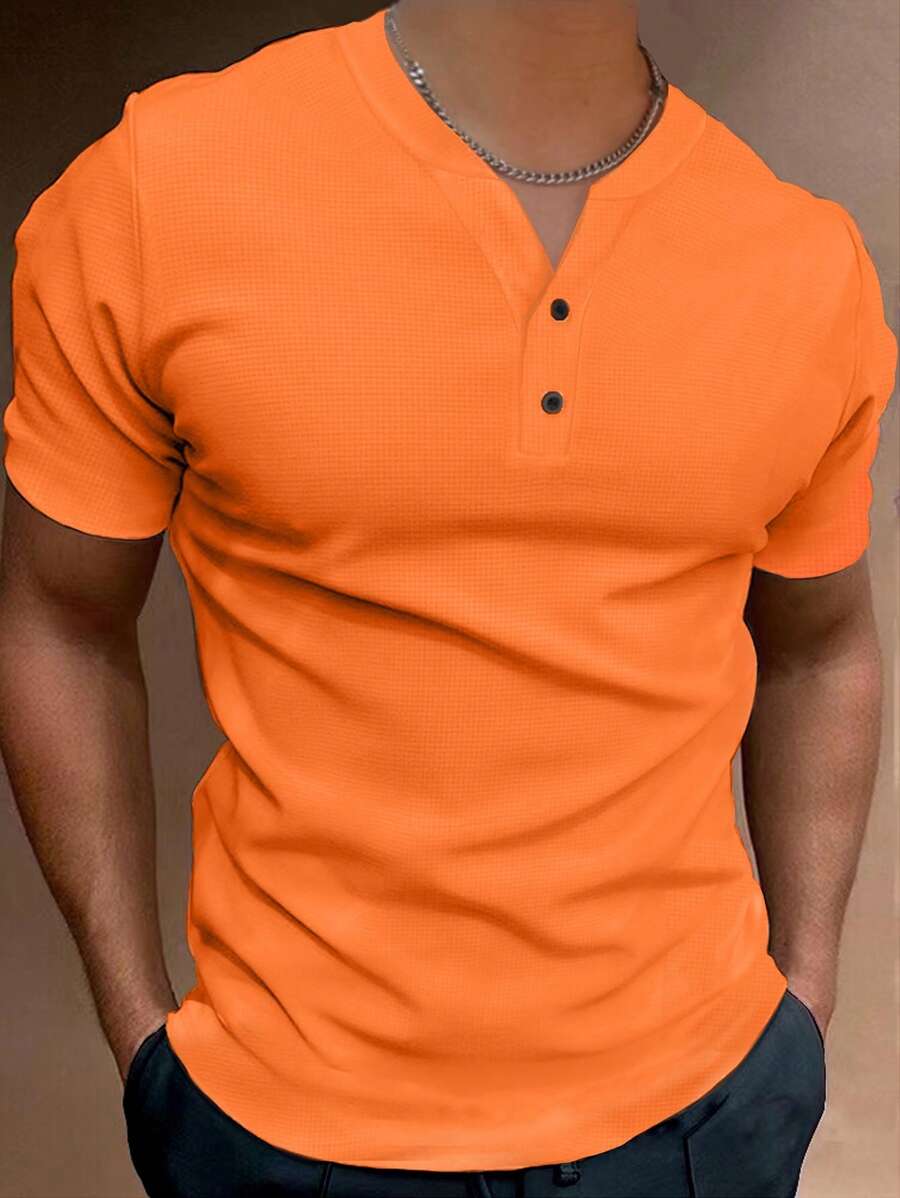 Oranje Heren T-shirt met Moderne Halslijn