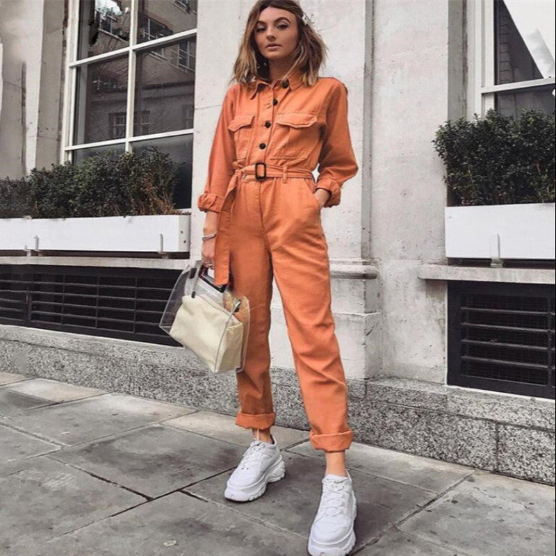 Oranje Jumpsuit met Elegante Pasvorm