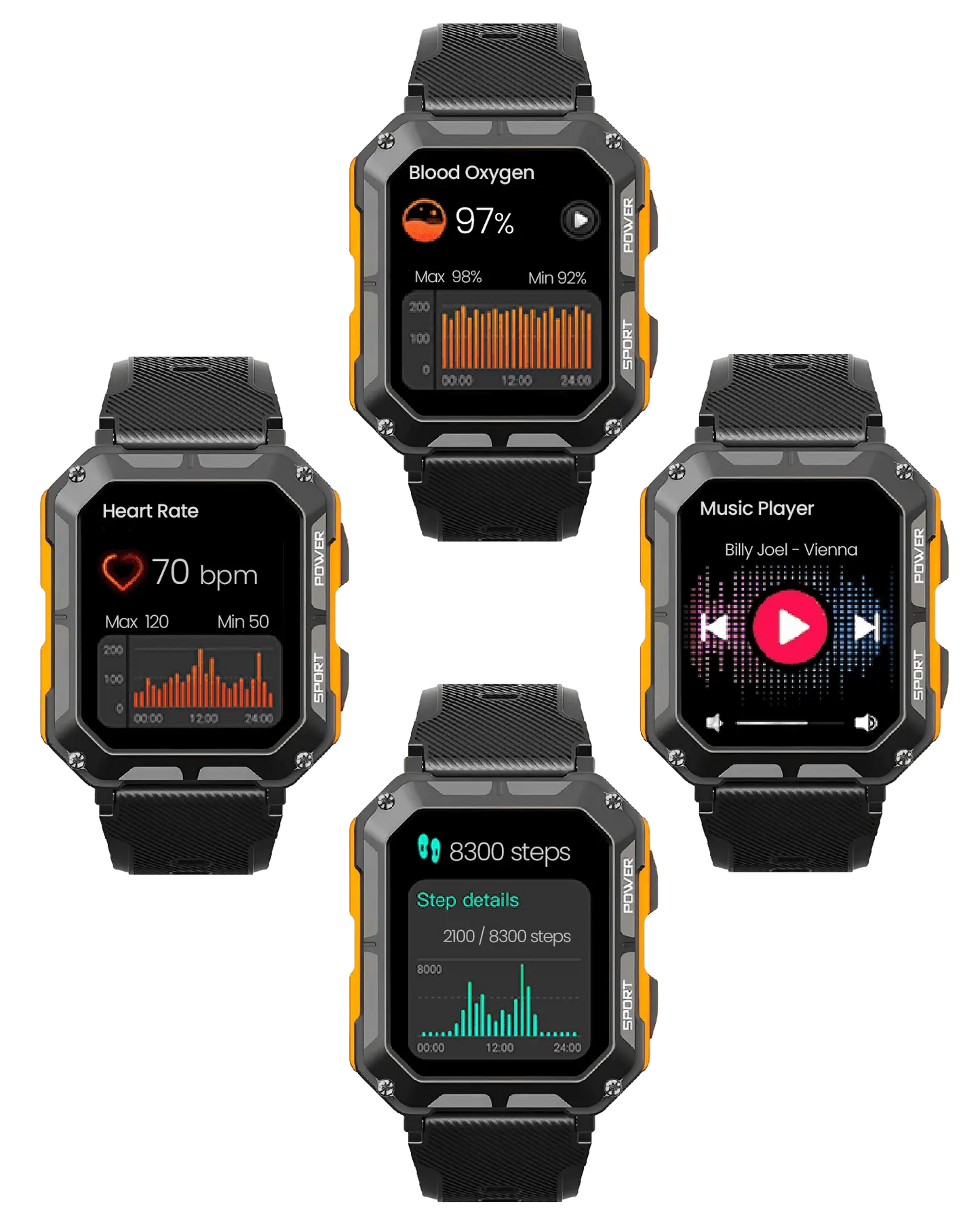 Outdoor Smartwatch 5ATM met Gezondheidsfuncties