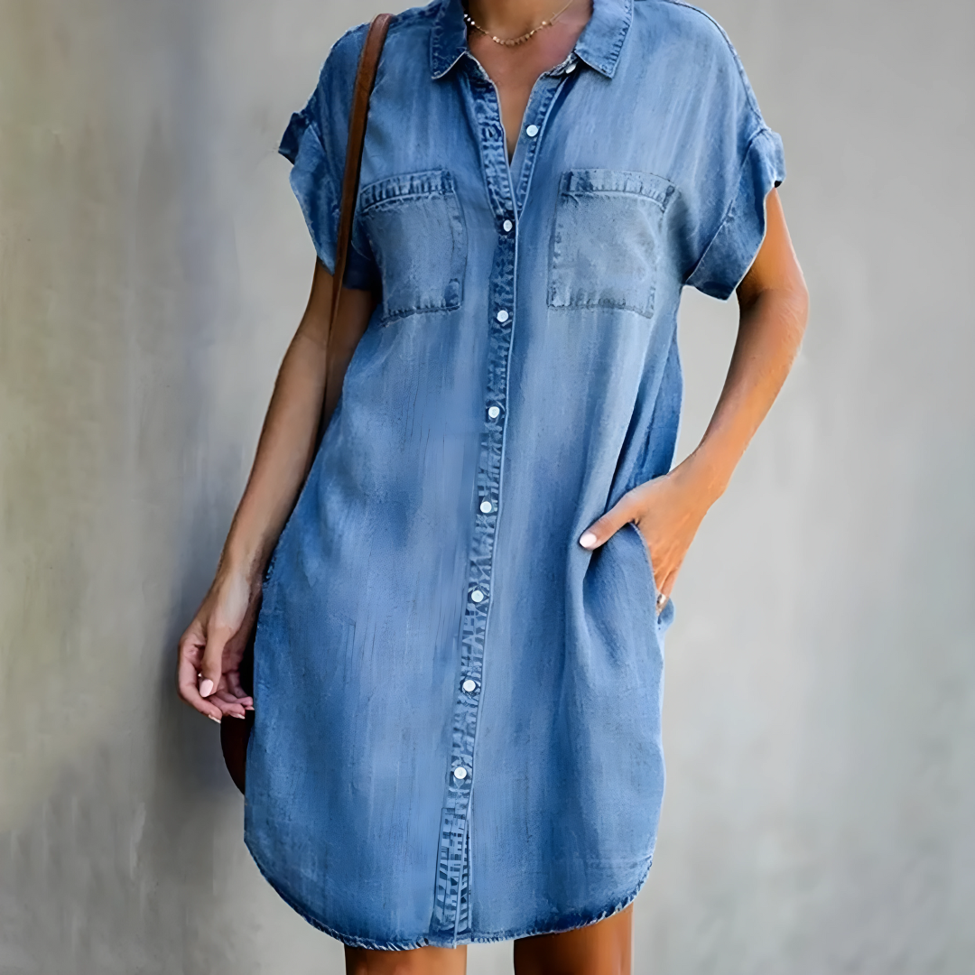 Regina Denim Midi-Jurk - Tijdloze Stijl