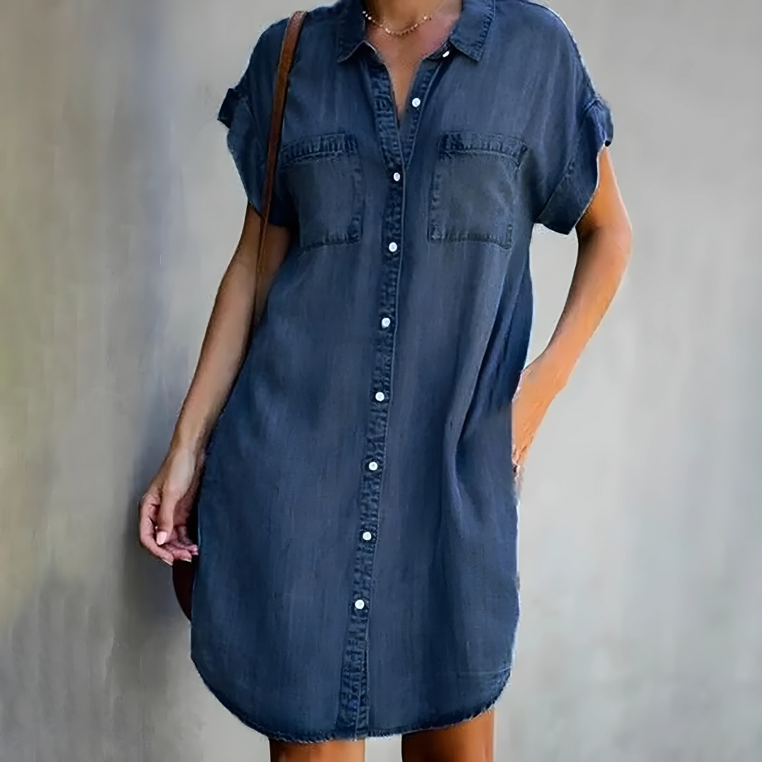 Regina Denim Midi-Jurk - Tijdloze Stijl