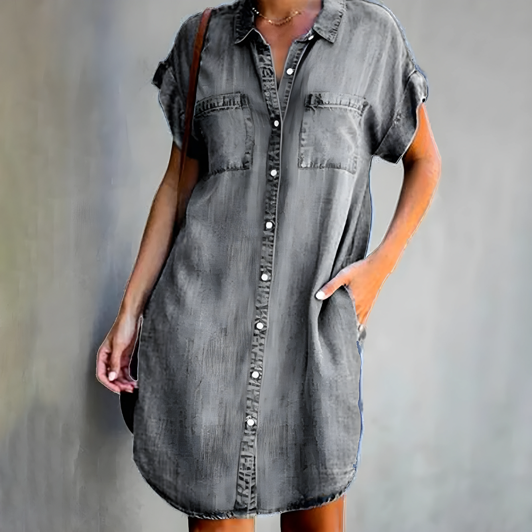 Regina Denim Midi-Jurk - Tijdloze Stijl