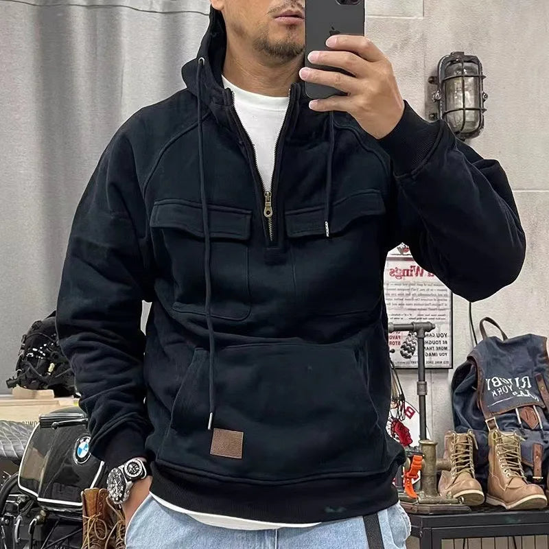 Retro Motor Hoodie Heren met Praktische Details