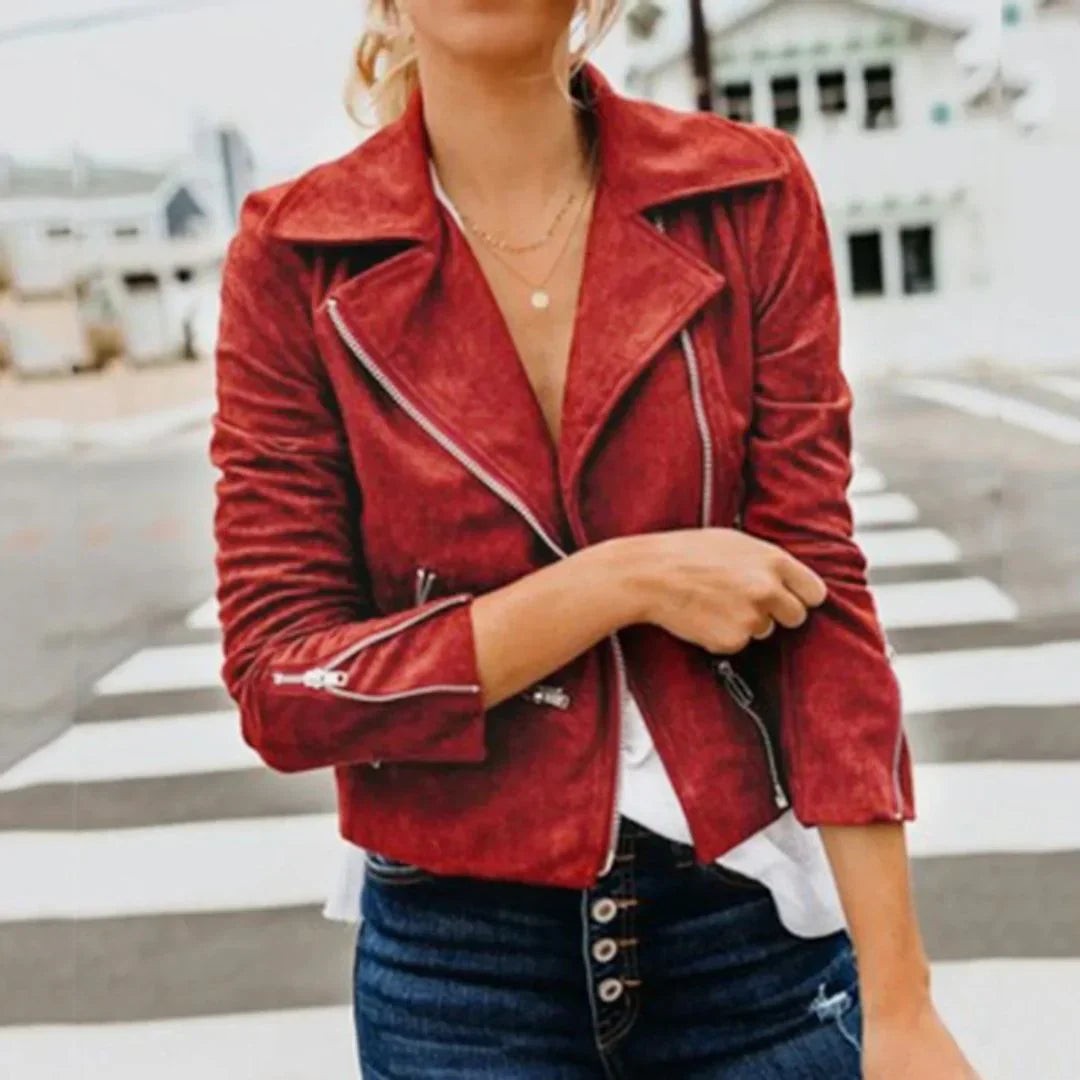 Robbie Dames Faux Leren Bikerjas Rood