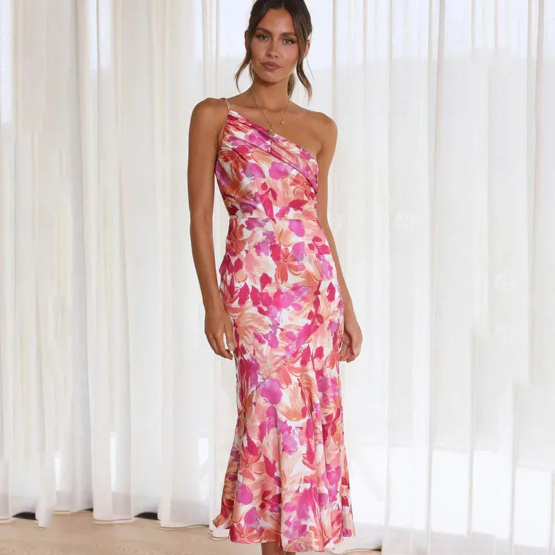 Roze Bloemenjurk Off-Shoulder Noemi