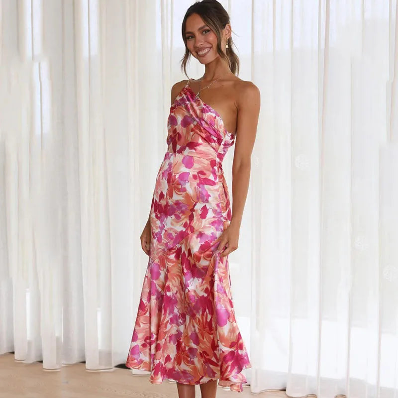 Roze Bloemenjurk Off-Shoulder Noemi