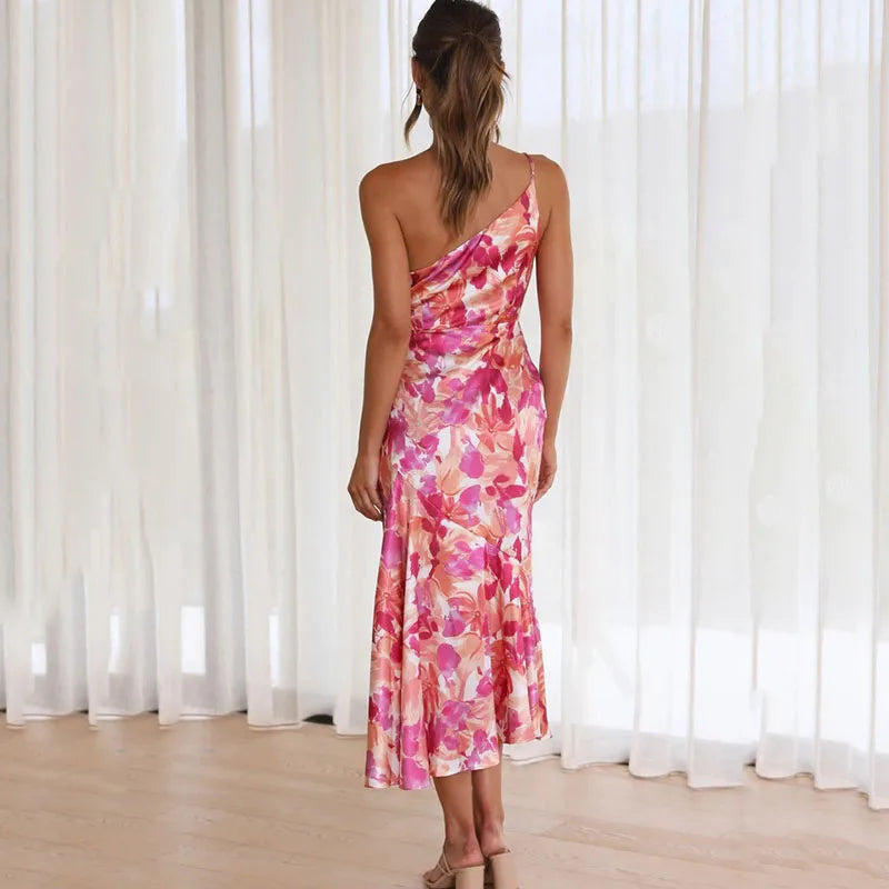 Roze Bloemenjurk Off-Shoulder Noemi