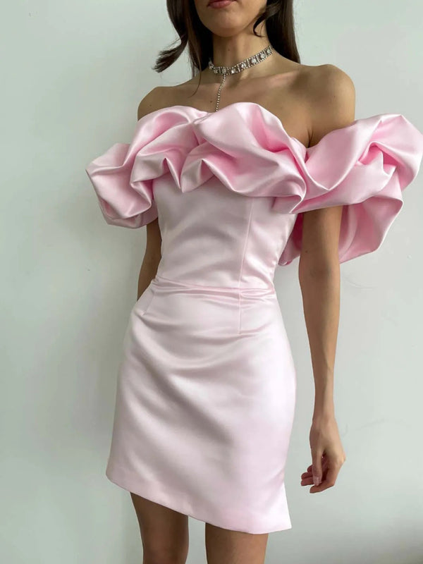 Satijnen Off-Shoulder Jurk met Ruches