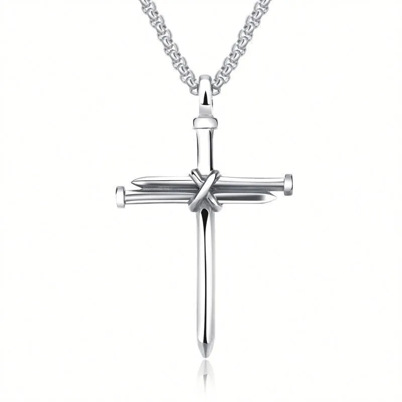Stalen Kruis Ketting met Spijker Design