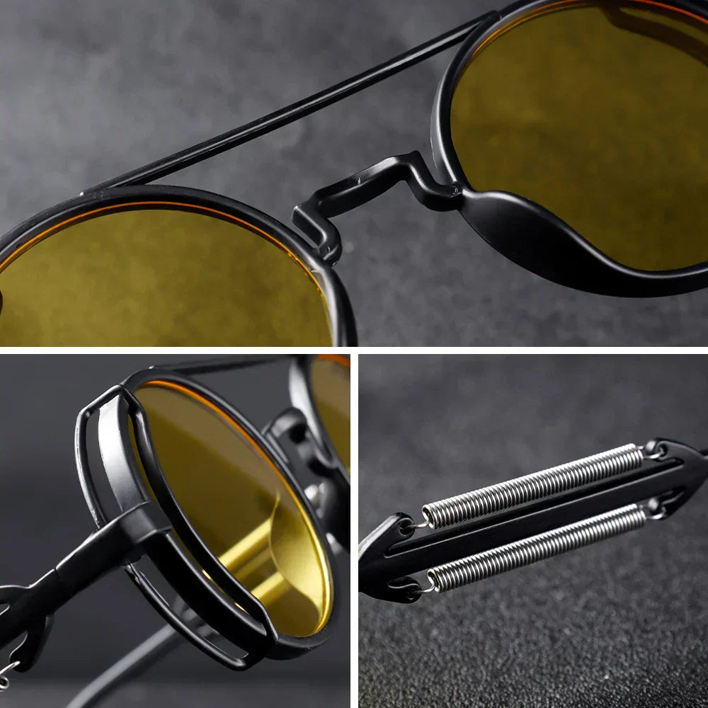 Steampunk Ronde Zonnebril Rood Metalen Frame