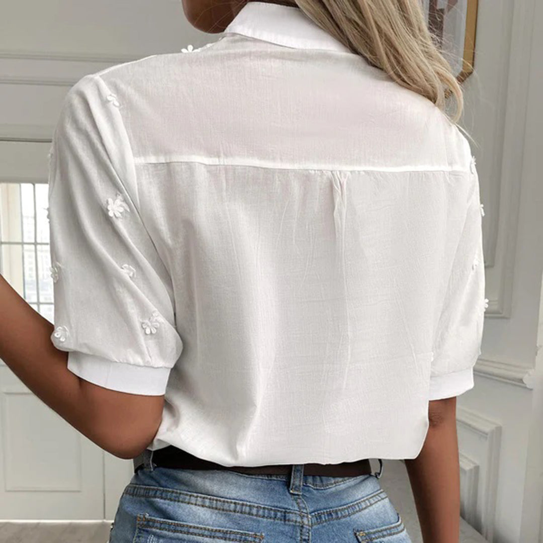 Tess - Elegante Damesblouse Korte Mouwen Wit