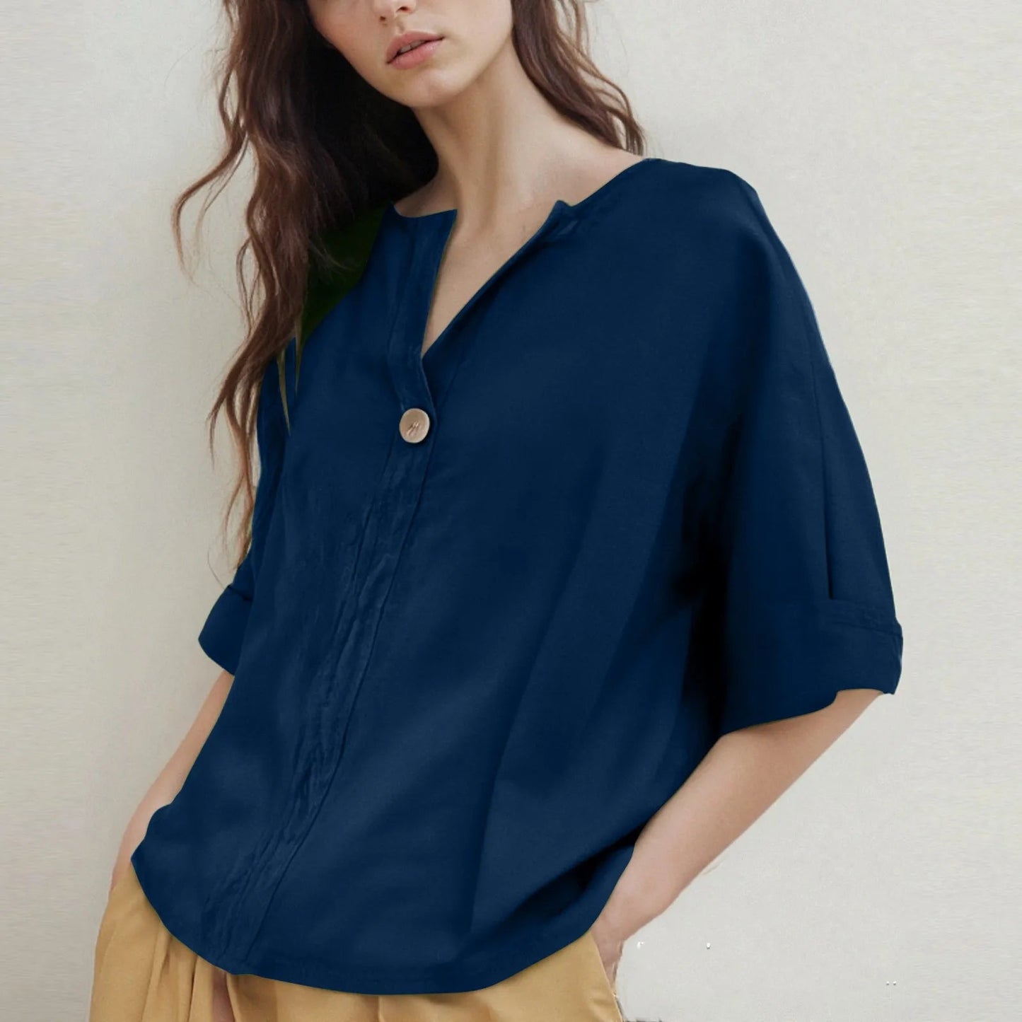 V-hals Blouse met Driekwartmouwen