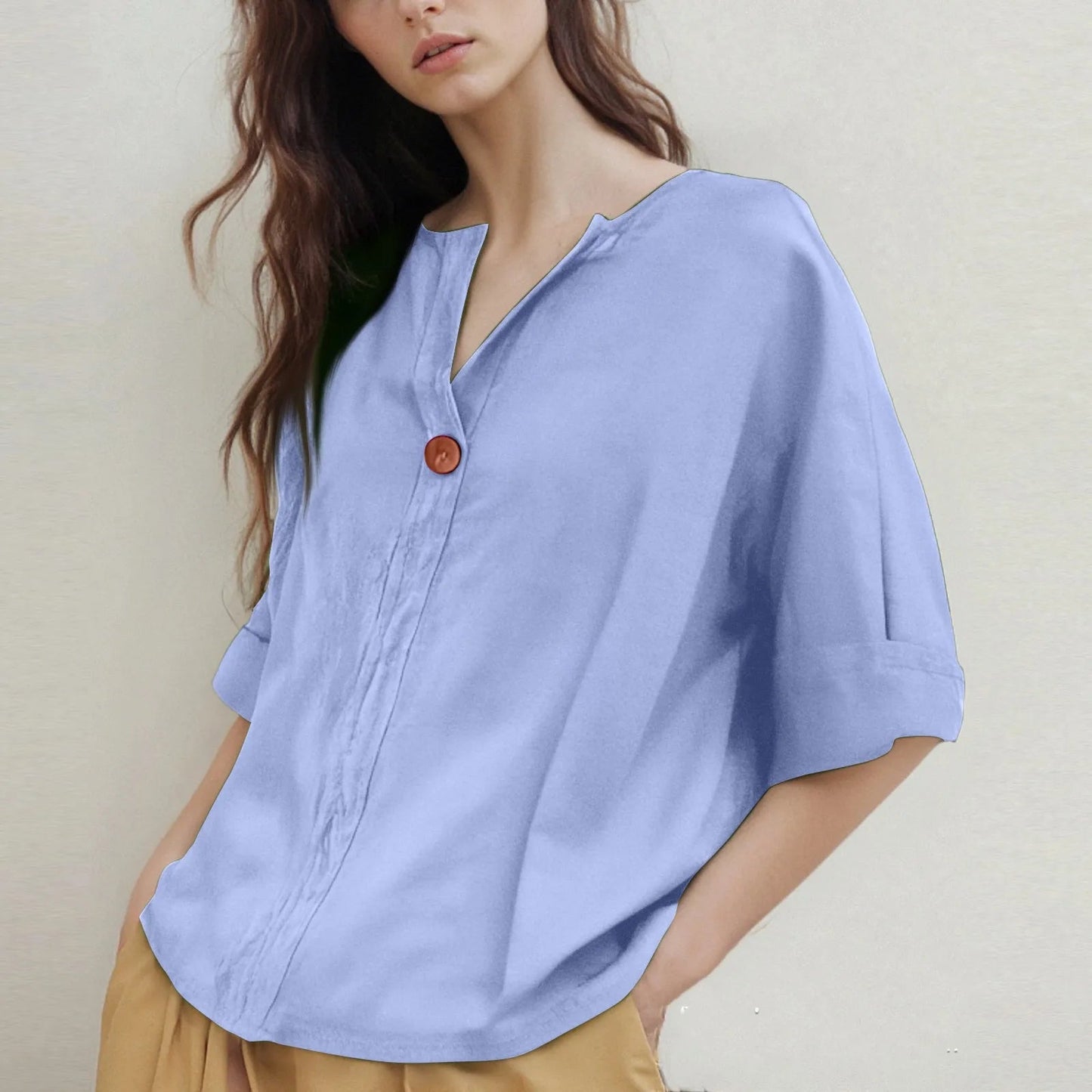 V-hals Blouse met Driekwartmouwen