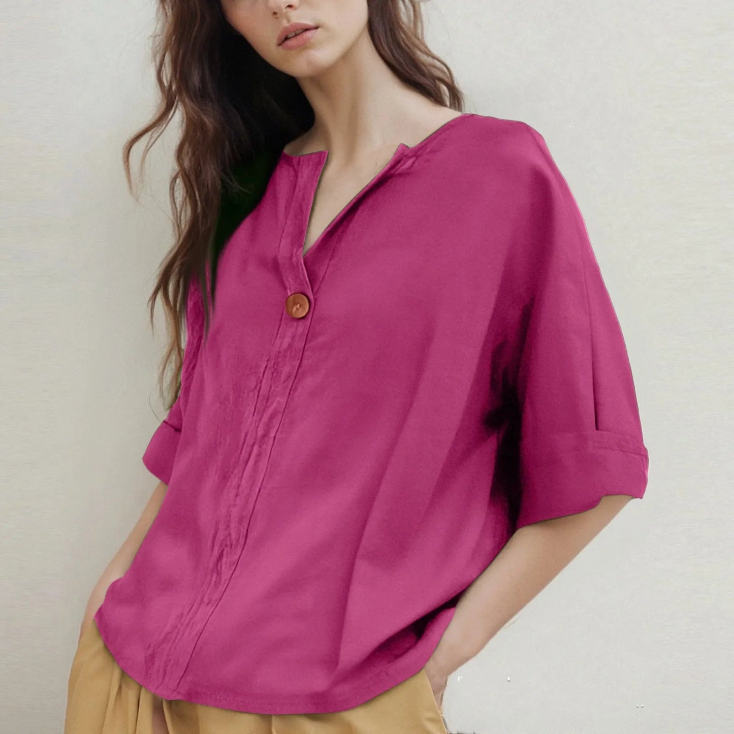 V-hals Blouse met Driekwartmouwen