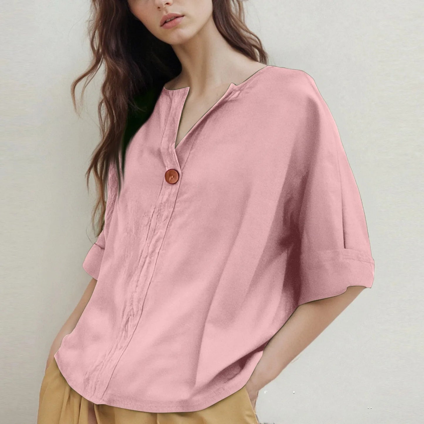 V-hals Blouse met Driekwartmouwen