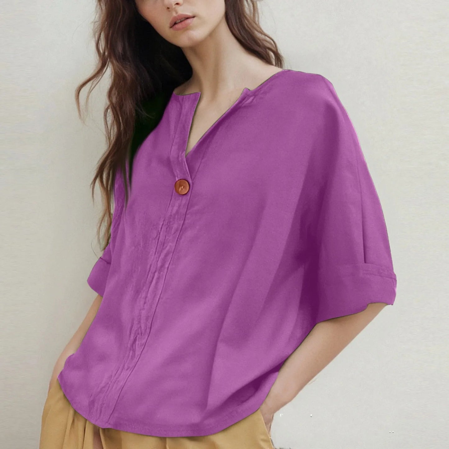V-hals Blouse met Driekwartmouwen