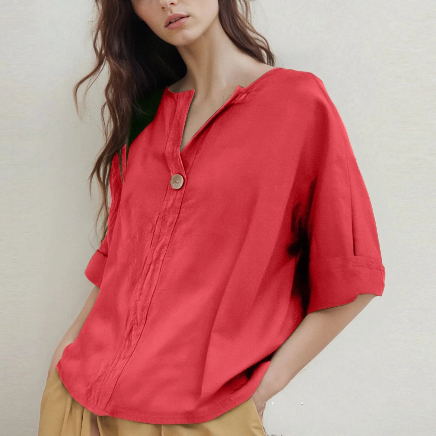 V-hals Blouse met Driekwartmouwen
